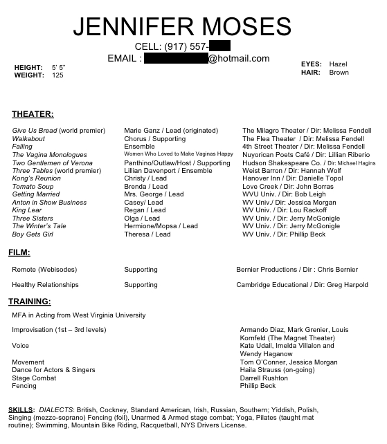 ... macroinvertebrates resume an actor rÃ©sumÃ© sample resume format